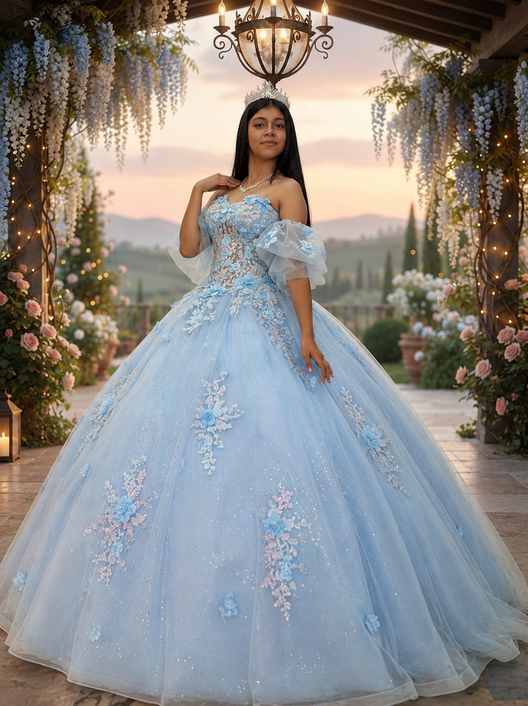 Valerie Sofía con su vestido azul de XV años